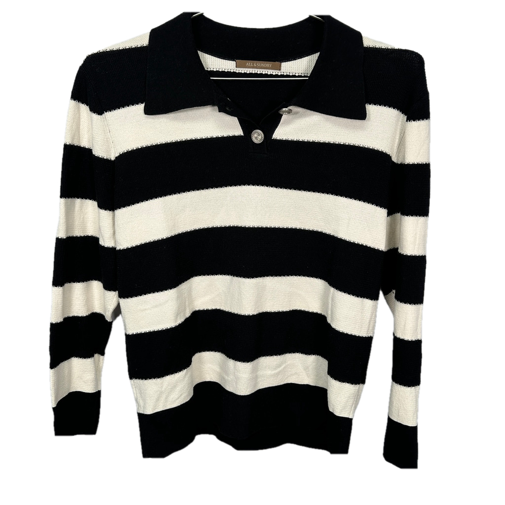 All & Sundry Striped Polo Long Sleeve Medium